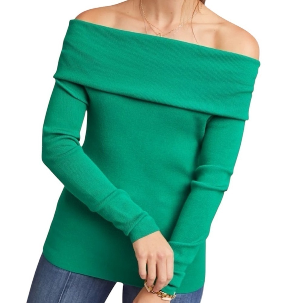 NWT ANTHROPOLOGIE Long Sleeve Off The Shoulder Sweater Size Small